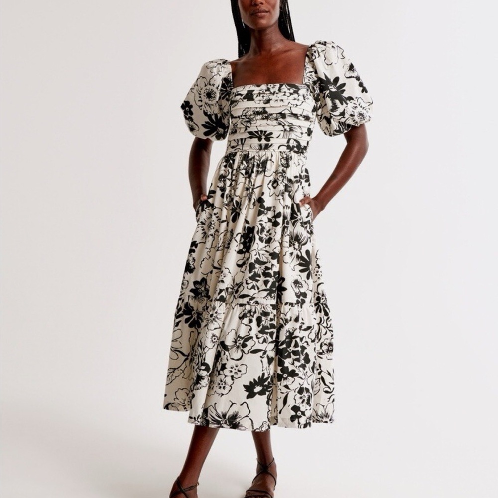 Abercrombie & Fitch Floral Black and White Emerson Dress LP